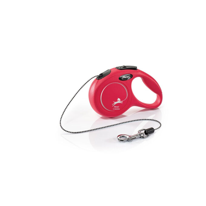 FLEXI Classic, lesă șnur retractabilă câini, reflectorizant, poliester, roșu, XS(8kg, 3m)