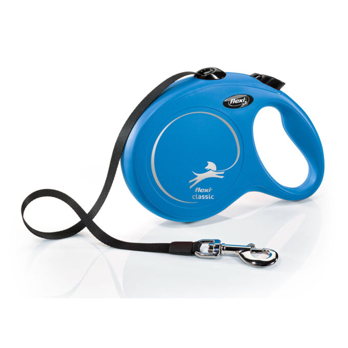 FLEXI Classic, lesă bandă retractabilă câini, nylon, albastru, L(50kg, 8m)