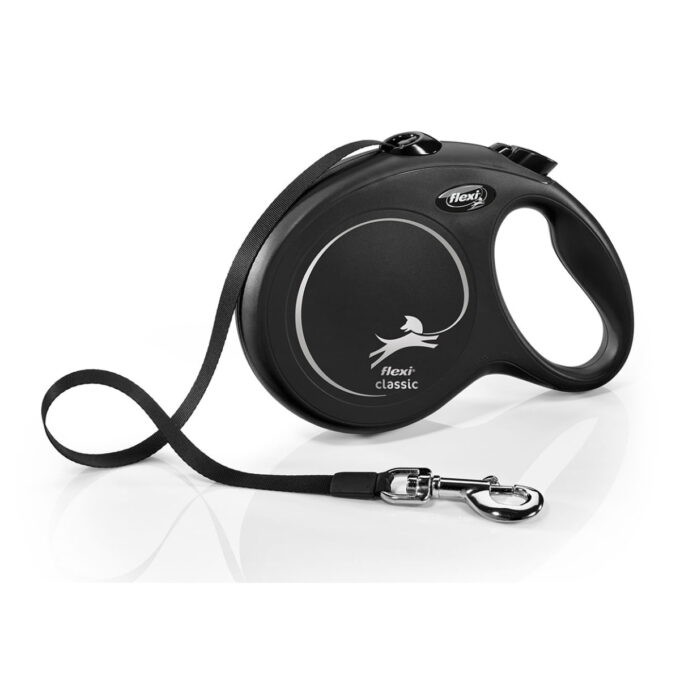FLEXI Classic, lesă bandă retractabilă câini, nylon, negru, L(50kg, 8m)