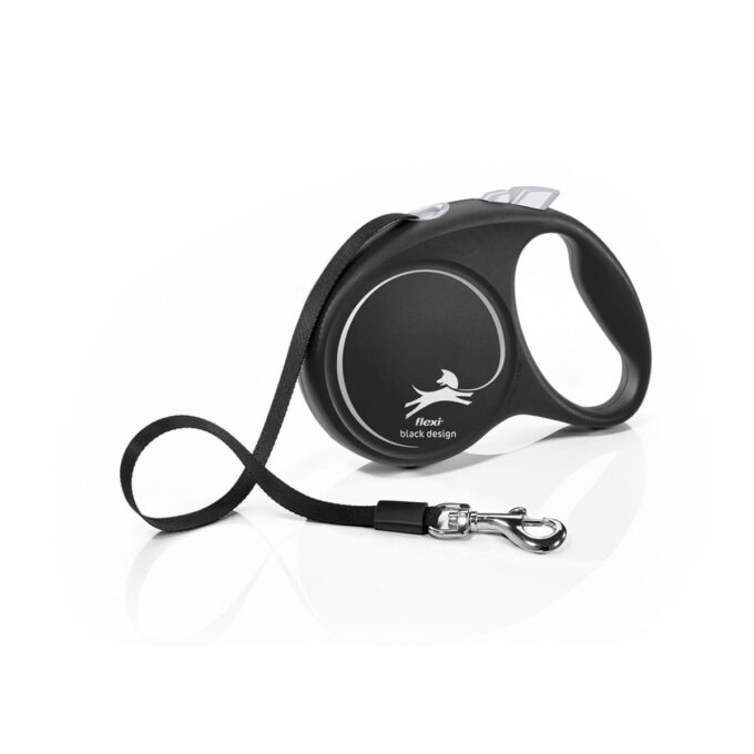 FLEXI Black Design, lesă bandă retractabilă câini, nylon, argintiu, M(25kg, 5m)