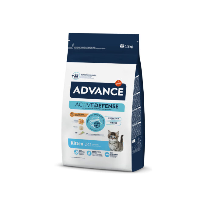 ADVANCE Kitten, Pui, hrană uscată pisici junior, 1.5kg + ADVANCE Kitten, Pui, plic hrană umedă 85g x 2buc GRATUIT