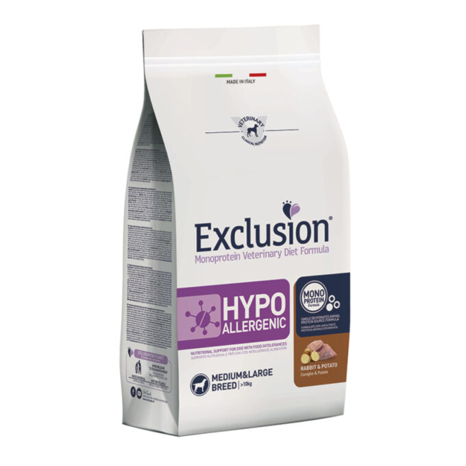 EXCLUSION Monoprotein VD Hypoallergenic Medium&Large, M-XL, Iepure și Cartofi, dietă veterinară, hrană uscată fără cereale câini, alergii, 12kg