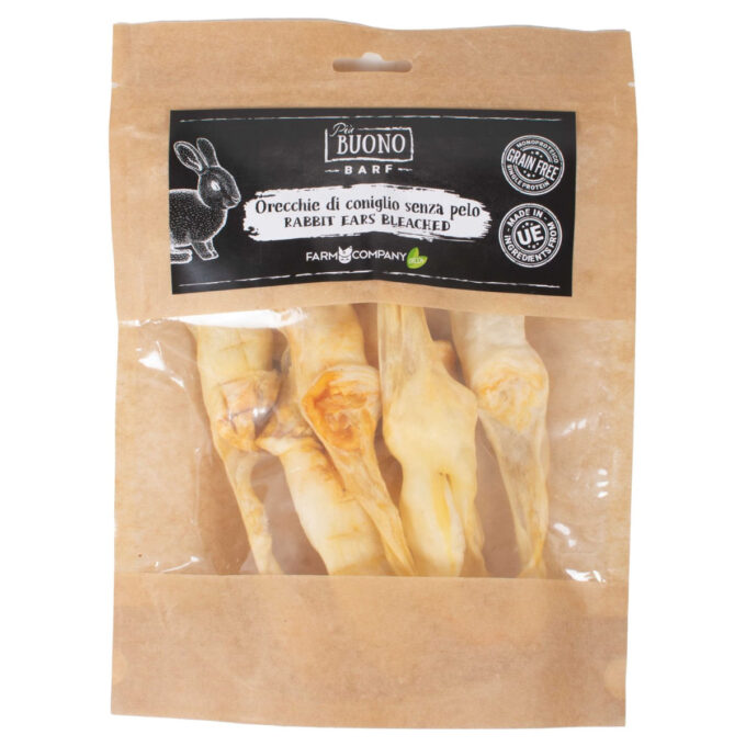 PIU BUONO Urechi de Iepure, XS-XL, punguță recompense câini, 50g