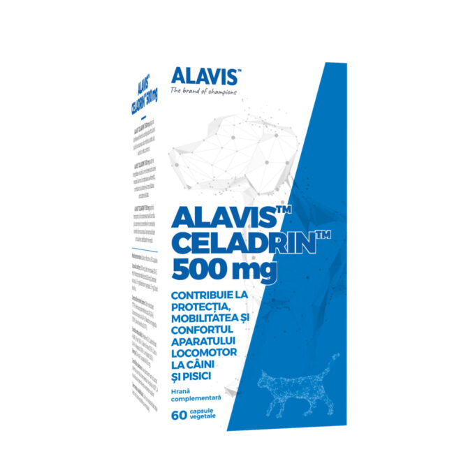 ALAVIS Celadrin 500mg, supliment sistem articular, sistem osos câini, capsule ALAVIS Celadrin 500mg, XS-XL, supliment sistem articular, sistem osos câini, flacon, 60 capsule