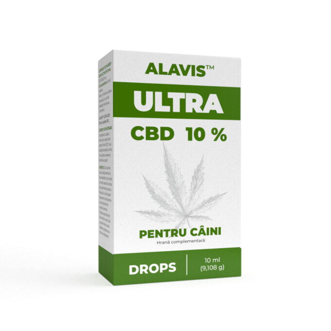 ALAVIS Ultra CBD 10%, supliment sistem nervos & calmante câini, suspensie orală ALAVIS Ultra CBD 10%, XS-XL, supliment sistem nervos & calmante câini și pisici, flacon, 10ml suspensie orală