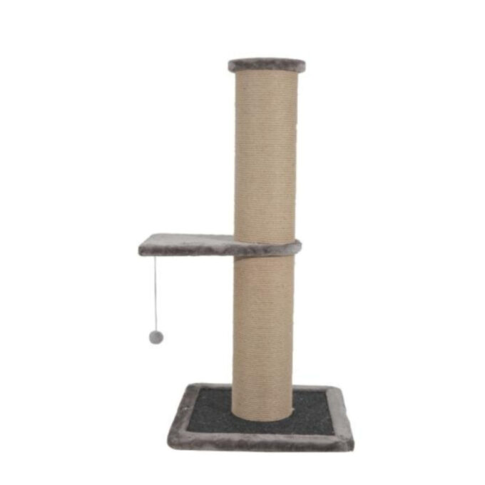 SHAW, stâlp de zgâriat cilindric pisici, 1 etaj, MDF și sisal, elemente de zgâriat, elemente atârnate, gri, 50x50x106cm