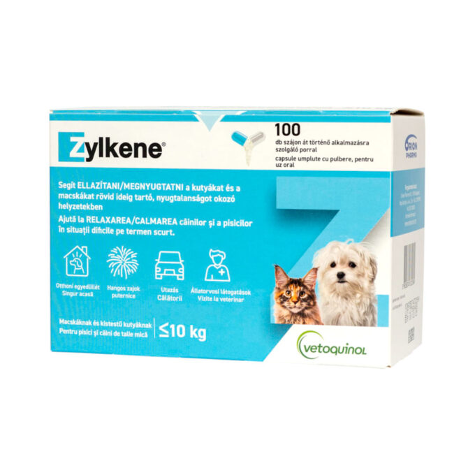VETOQUINOL Zylkene 75mg, supliment sistem nervos & calmante câini, capsule VETOQUINOL Zylkene 75mg, XS-M, supliment sistem nervos & calmante câini și pisici, cutie, 10 capsule
