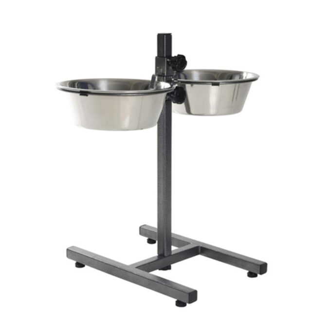 ENJOY, set suport castroane câini + 2 boluri rotunde, înalțime reglabilă, metal, negru, M-XL(2.75l, ⌀20cm)