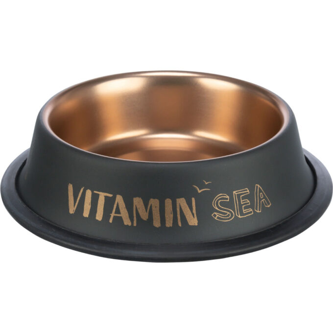 TRIXIE Be Nordic, castron pisici, rotund, antiderapant, inox, negru și auriu, 0.2l, ⌀15cm