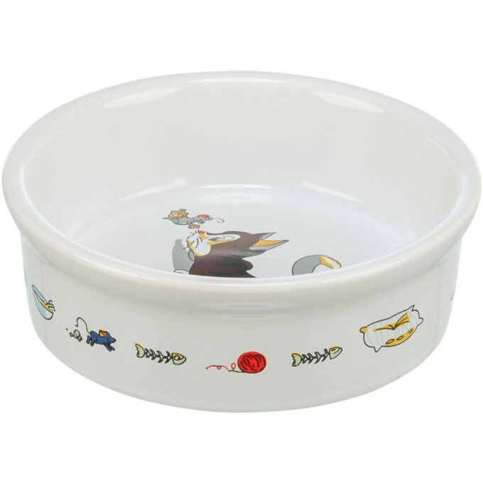 TRIXIE Cat & Mouse, castron pisici, rotund, ceramică, alb, 0.2l, ⌀12cm