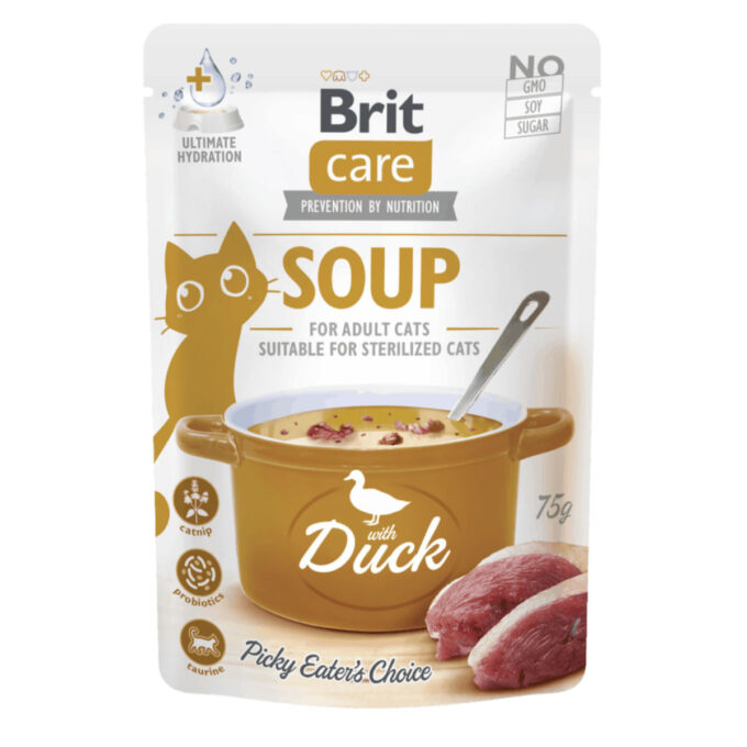 BRIT Care Soup, Rață, plic hrană umedă fără cereale pisici, apetit capricios, (topping), 75g