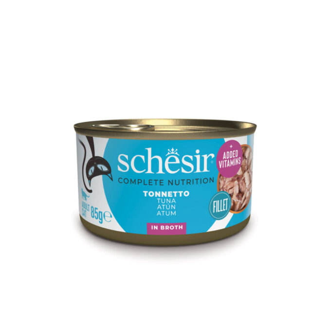SCHESIR Complete Nutrition, Ton, conservă hrană umedă pisici, (în supă), 85g