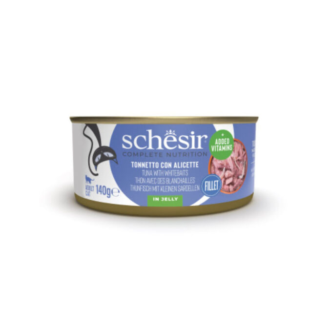 SCHESIR Complete Nutrition, Ton și Anșoa, conservă hrană umedă pisici, (în aspic), 140g