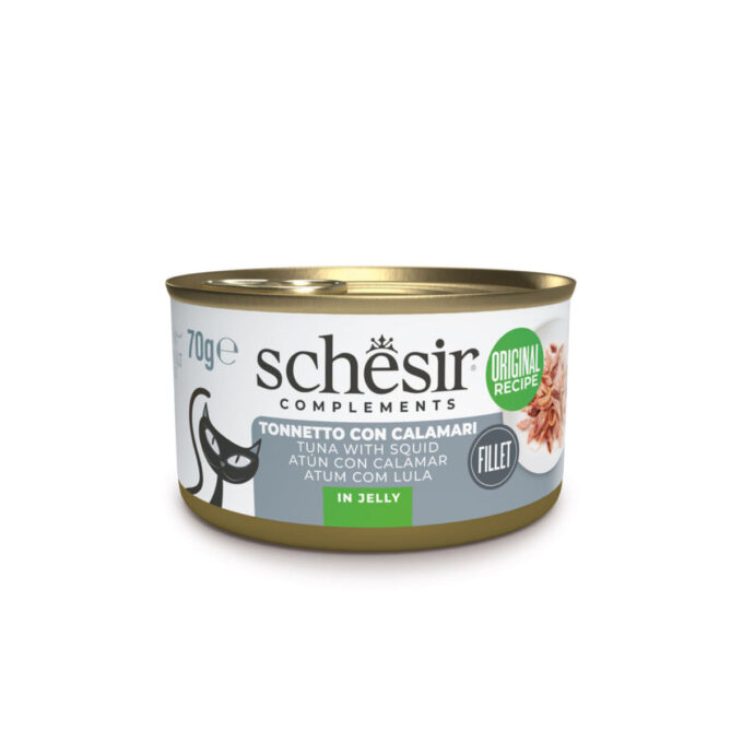 SCHESIR Complementary In Jelly, Ton și Calamar, conservă hrană umedă pisici, (în aspic), 70g