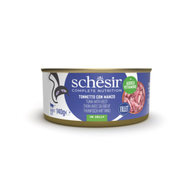 SCHESIR, Ton și Vită, conservă hrană umedă pisici, (în aspic), 140g