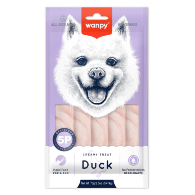WANPY Creamy Treat, XS-M, Rață, punguță recompense câini, (piure), 70g