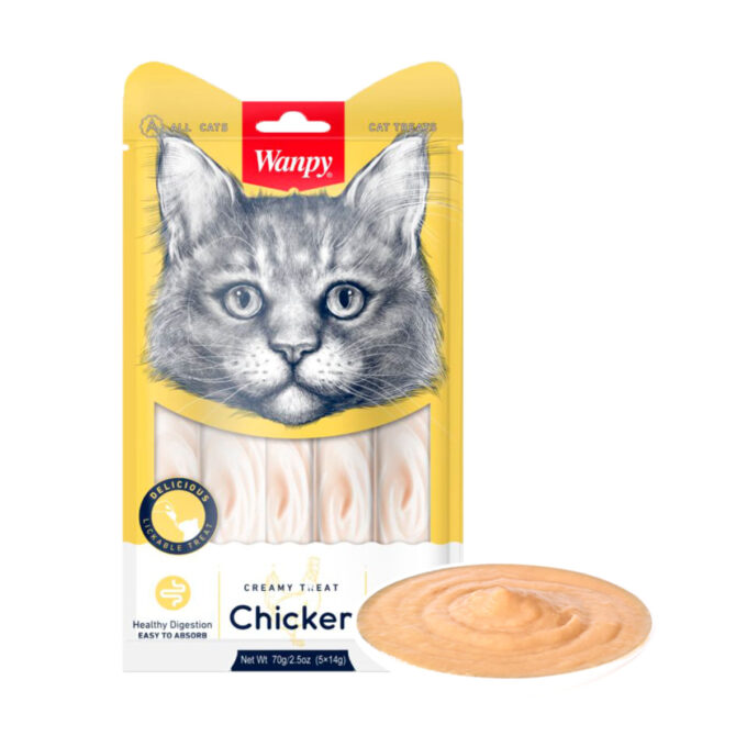 WANPY Creamy Treat, Pui, punguță recompense monoproteică pisici, (piure), 70g