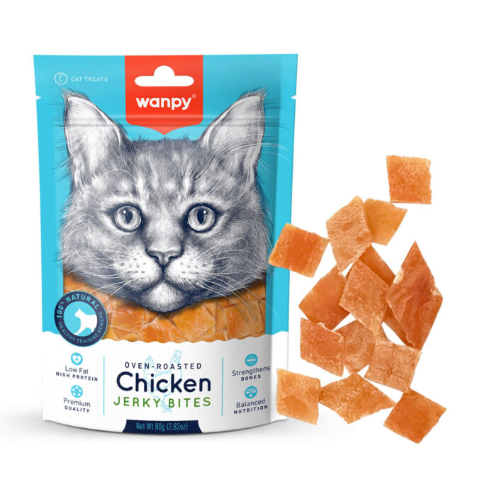 WANPY Jerky Bites, Pui, punguță recompense pisici, 80g