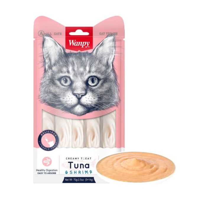 WANPY Creamy Treat, Ton și Somon, punguță recompense pisici, (piure), 350g