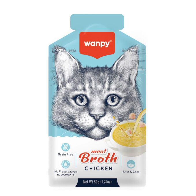 WANPY Meat Broth, Pui, plic hrană umedă pisici, (topping), 50g