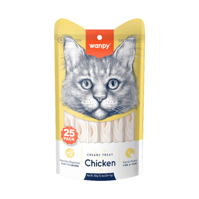 WANPY Creamy Treat, Pui, punguță recompense funcționale pisici, (piure), 350g
