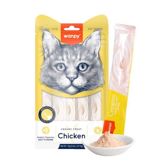 WANPY Creamy Treat, Pui, punguță recompense pisici, (piure), 70g