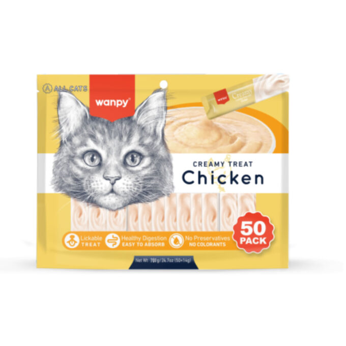 WANPY Creamy Treat, Pui, punguță recompense pisici, (piure), 700g