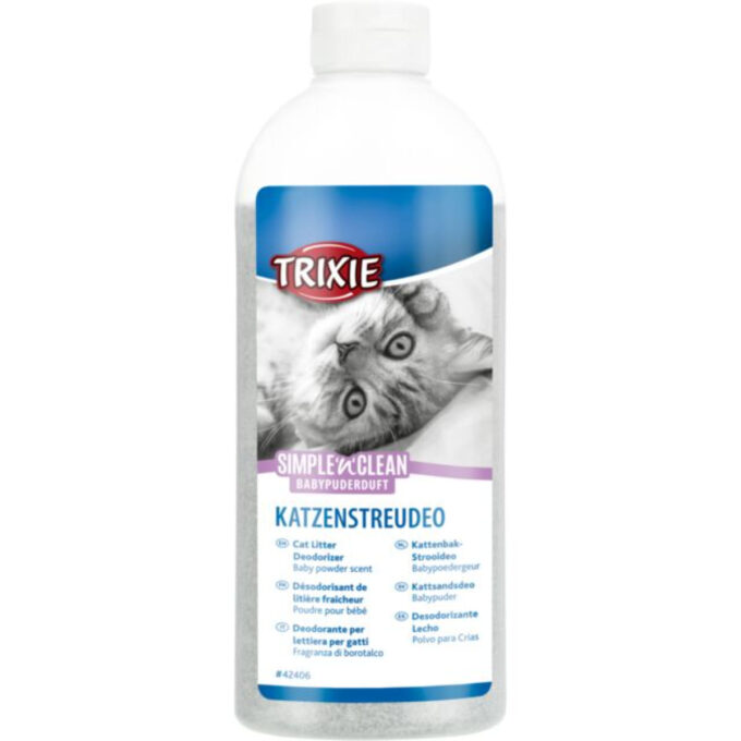 TRIXIE Simple'n'Clean Baby Powder, odorizant litieră pisici, Talc, 750g