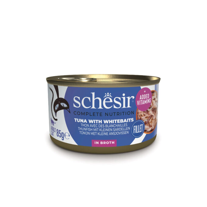 SCHESIR Complete Nutrition, Ton și Anșoa, conservă hrană umedă pisici, (în supă), 85g
