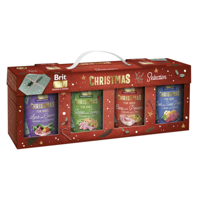 BRIT Christmas Selection, XS-XL, Carne și Pește, conservă hrană umedă fără cereale câini, (pate), multipack, 400g x 4buc