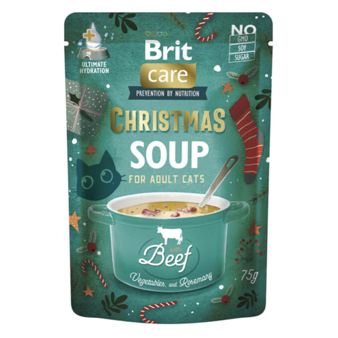 BRIT Christmas Soup, Vită, plic hrană umedă fără cereale pisici, (topping), 75g