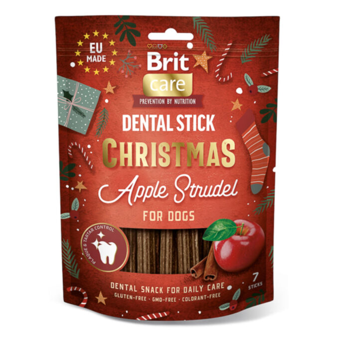 BRIT Christmas Dental Stick Apple Strudel, XS-XL, Mere, punguță recompense câini, 250g