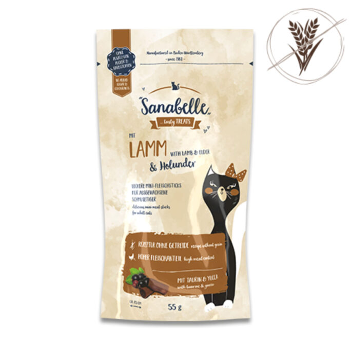 SANABELLE Mini Meat Sticks Lamb & Elderberry, Miel, recompense fără cereale pisici, 55g