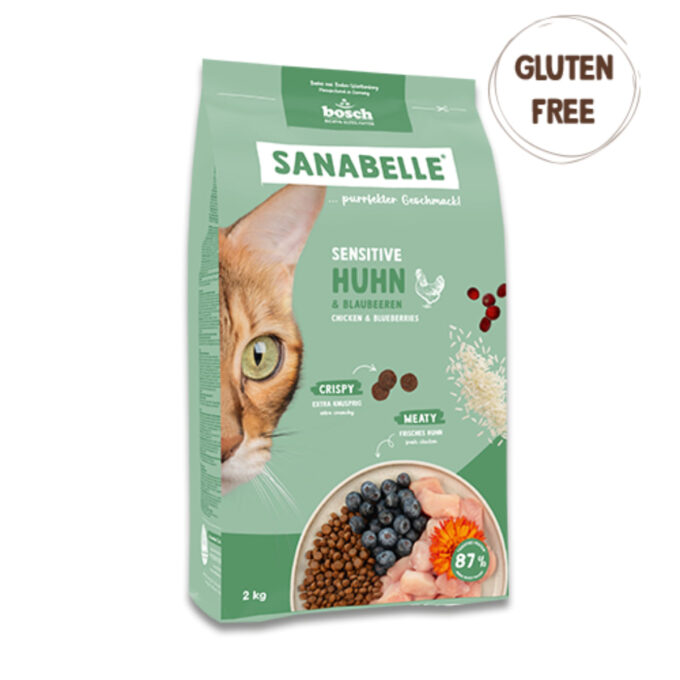 SANABELLE Sensitive, Pui și Afine, hrană uscată pisici, sistem digestiv, 8kg