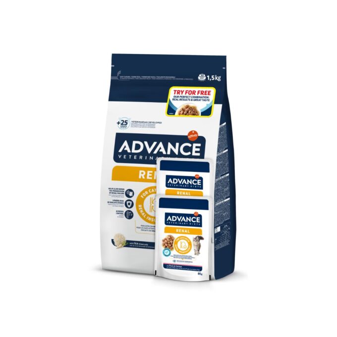 ADVANCE Veterinary Diets Cat Renal, dietă veterinară, hrană uscată pisici, afecțiuni renale cronice ADVANCE VD Renal, dietă veterinară pisici, hrană uscată, sistem renal, 1.5kg + ADVANCE VD Renal, dietă veterinară, plic,  85g x 2buc GRATUIT