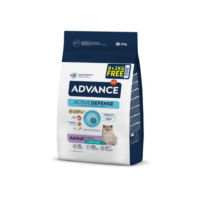 ADVANCE Hairball Sterilised, Curcan, hrană uscată pisici sterilizate, limitarea ghemurilor de blană, 8 + 2kg GRATUIT