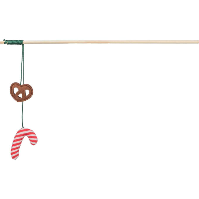 TRIXIE Christmas Candy Cane, jucărie undiță pisici, cu sunet, lemn, multicolor, 48cm, 1buc
