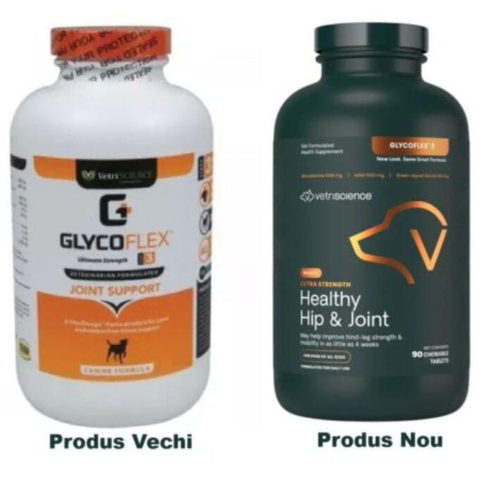 VETRISCIENCE Extra Strength Healthy Hip & Joint (Glycoflex stage3), supliment sistem articular câini, comprimate masticabile VETRISCIENCE Extra Strength Healthy Hip & Joint (Glycoflex stage3), XS-XL, supliment sistem articular câini, flacon, 90 comprimat