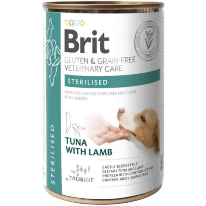 BRIT VD Sterilised, XS-XL, Ton și Miel, dietă veterinară, conservă hrană umedă fără cereale câini sterilizați, (în aspic), 400g 1 BRIT VD Sterilised, XS-XL, Ton și Miel, dietă veterinară, conservă hrană umedă fără cereale câini sterilizați, (în aspic), 400g