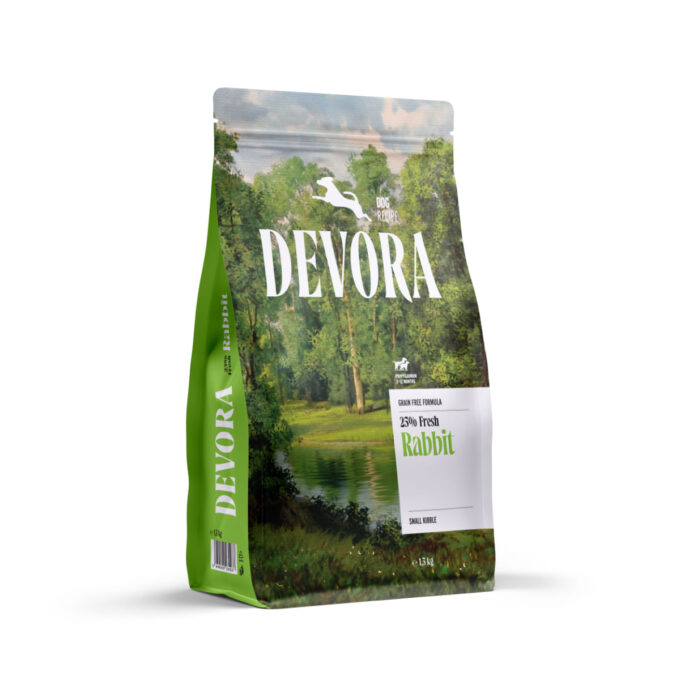 DEVORA Puppy Medium&Large, M-XL, Iepure, hrană uscată monoproteică fără cereale câini junior, 1.5kg