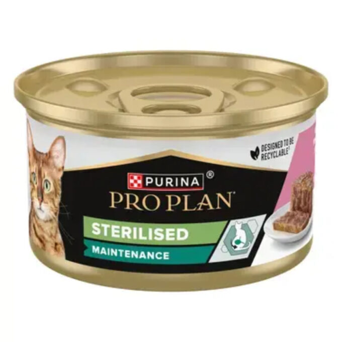 PURINA Pro Plan Sterilised Maintenance, Ton și Somon, hrană umedă pisici sterilizate, (pate), 85g
