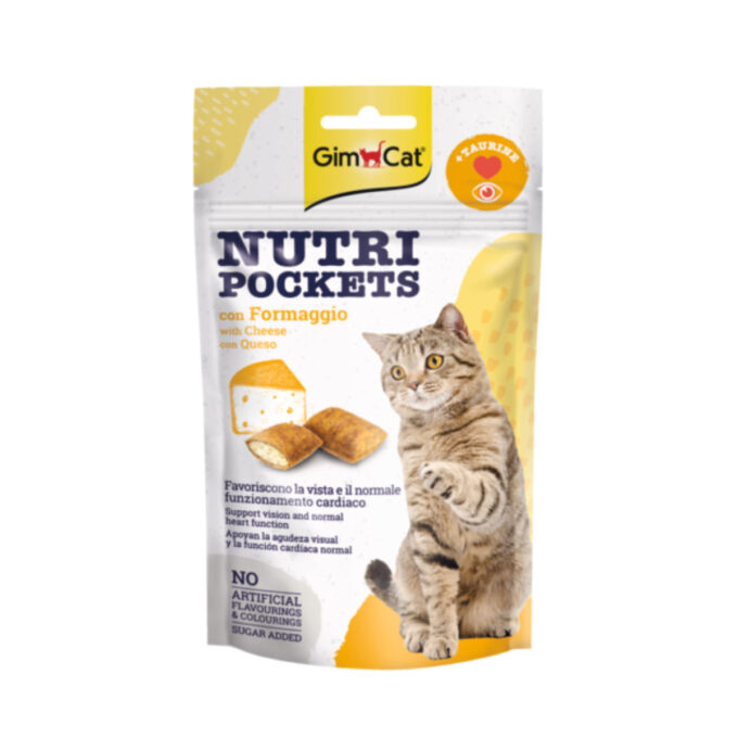 GIMCAT Nutri Pockets Branza&Taurina, Brânză, punguță recompense funcționale pisici, 60g