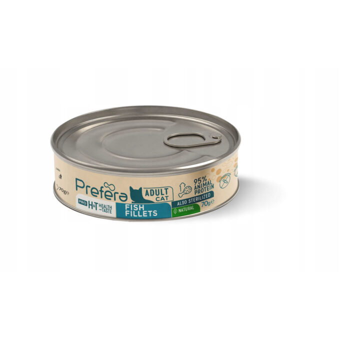 PREFERA Pro H&T Fillets, Pește, conservă hrană umedă fără cereale pisici, (în supă), 70g
