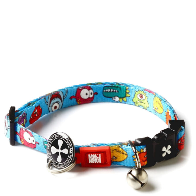 MAX & MOLLY Smart ID LIttle Monsters, zgardă pisici, ajustabilă, poliester, albastru, cataramă trident, 22-35  x 1cm