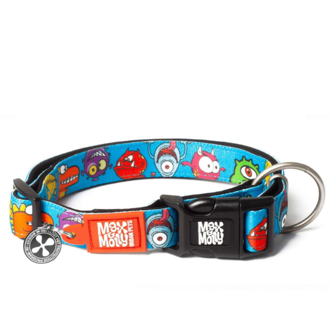 MAX & MOLLY Smart ID Little Monsters, zgardă câini, ajustabilă, poliester, albastru, cataramă trident, M(34-55  x 2cm)