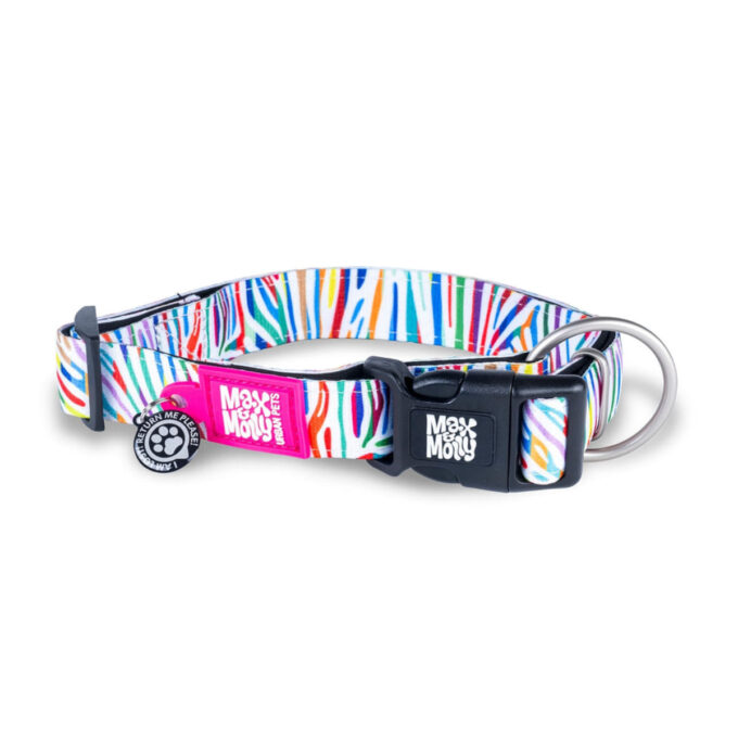 MAX & MOLLY Smart ID Magic Zebra, zgardă câini, ajustabilă, poliester, alb, cataramă trident, M(34-55  x 2cm)