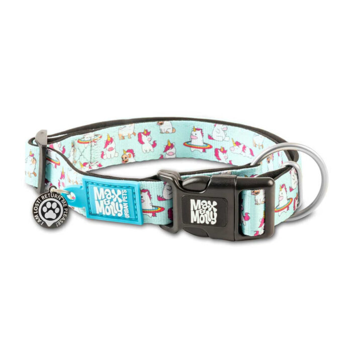 MAX & MOLLY Smart ID Unicorn, zgardă câini, ajustabilă, poliester, bleu, cataramă trident, M(34-55  x 2cm)