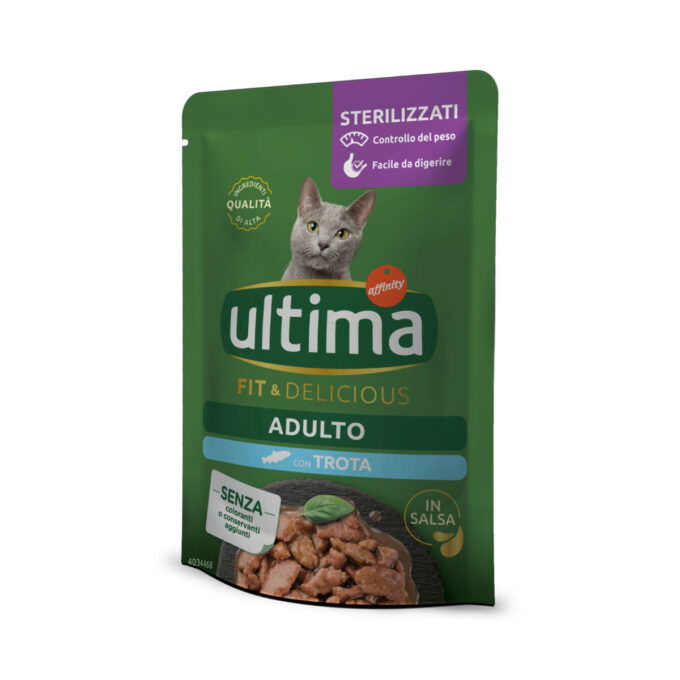 ULTIMA Fit & Delicious Sterilised, Păstrăv, plic hrană umedă pisici sterilizate, (în sos), 85g x 24buc