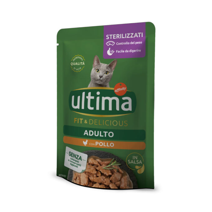 ULTIMA Fit & Delicious Sterilised, Pui, plic hrană umedă pisici sterilizate, (în sos), 85g