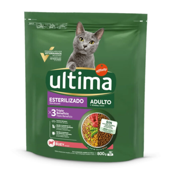 ULTIMA Sterilised, Vită, hrană uscată pisici sterilizate, 800g